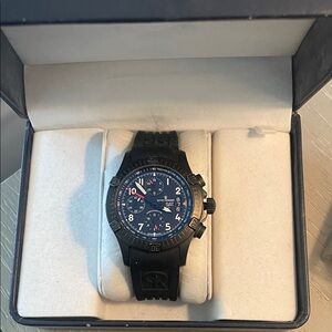 Black Tactical Chronograph Watch with Blue Dial